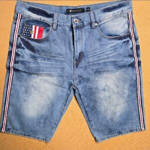 Rocawear Mens Size 38W Denim Jeans Shorts American Flag Themed 12" Inseam